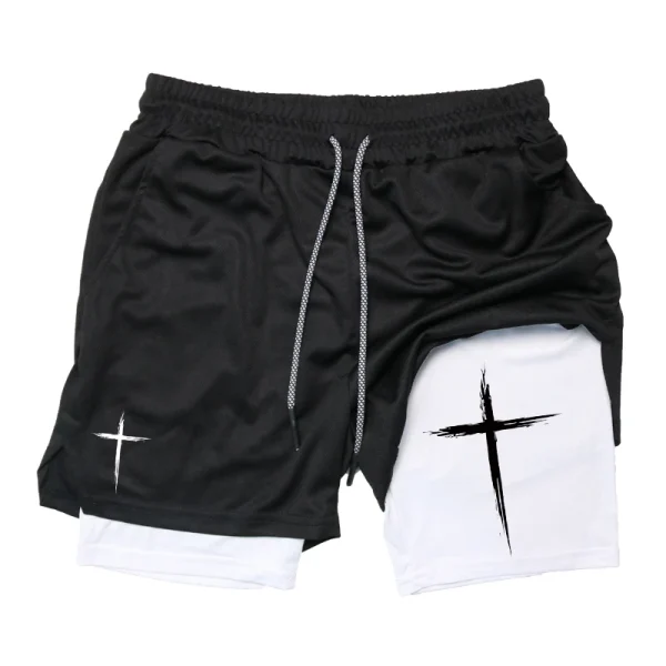 Cross Print 2 in 1 Performance Shorts for Men